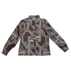 Vintage 70s Statement Collar Patterned Button Up M